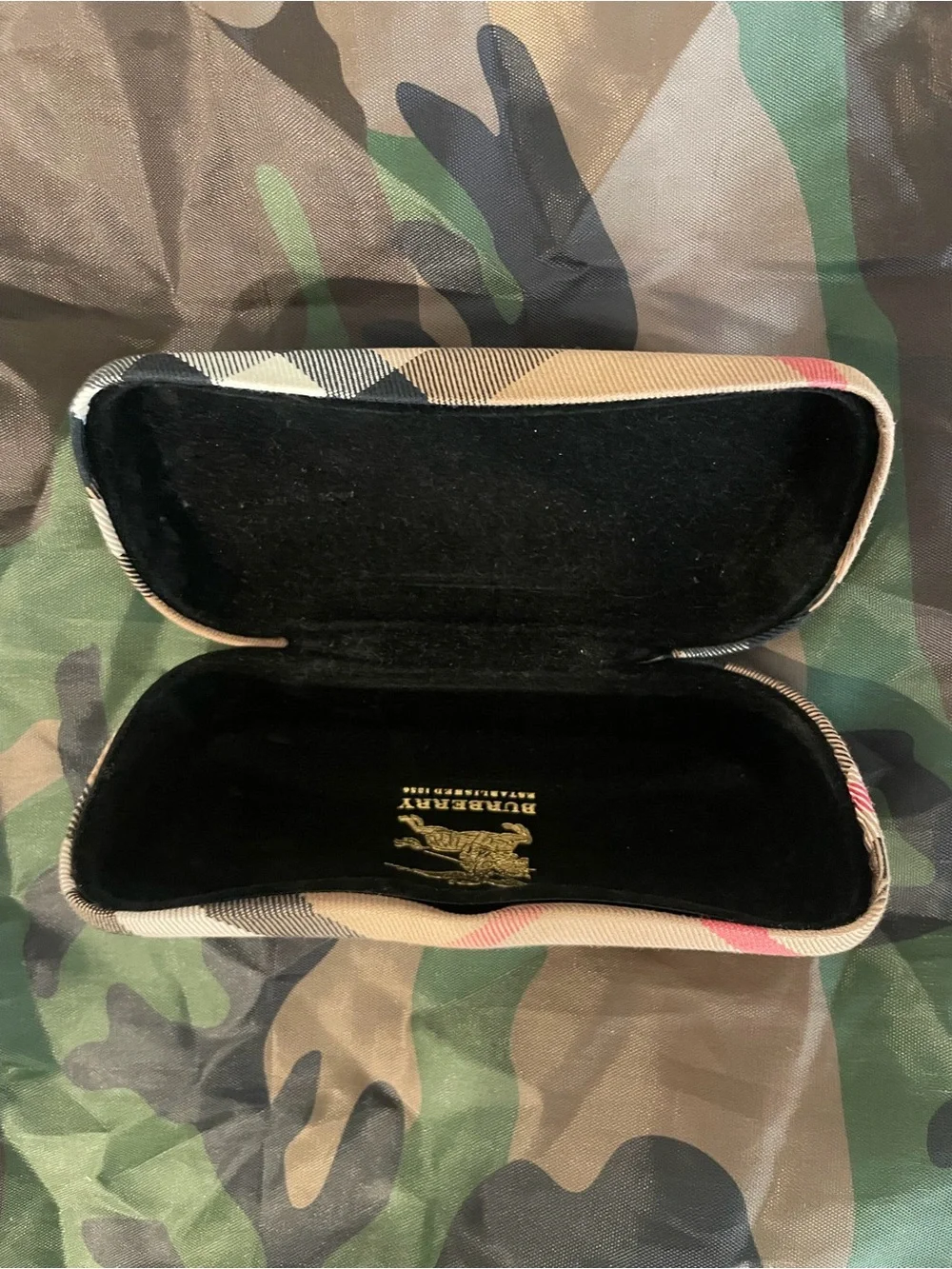 Burberry Beige Plaid Hard Sunglasses Case with Pink Accents